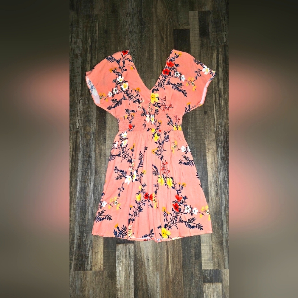 Bebop Floral Peach Dress with Short Sleeves